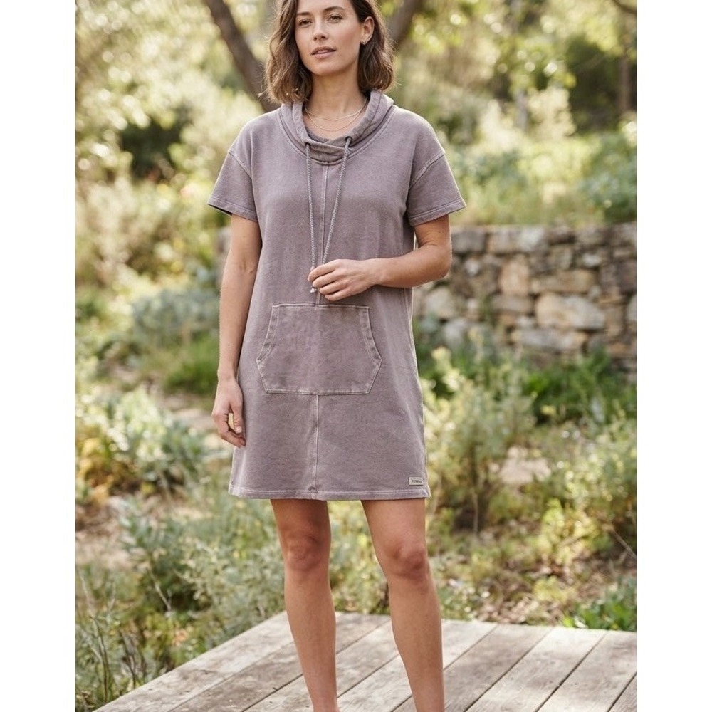 Toad & Co Sweatshirt Dress Womens Sz Large Short Sleeve Hooded Soft Cozy Lounge